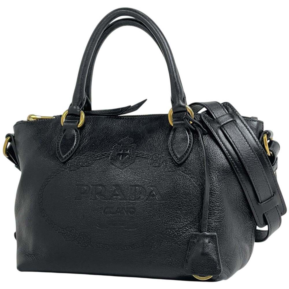 Prada PRADA Logo Handbag 2-Way Leather Nero (Black) 1BA111 Women's